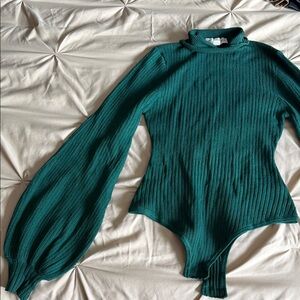 Teal Ribbed Long Sleeve Bodysuit